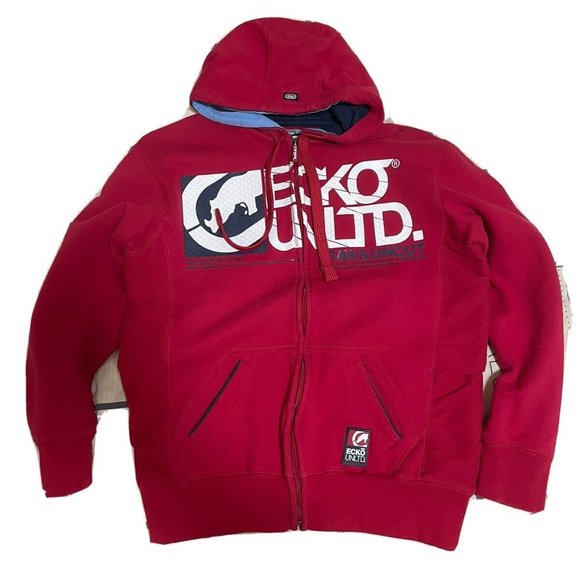 Marc Ecko Unltd Red zip up hoodie Rhino Logo Raw and Uncut - Picture 1 of 8